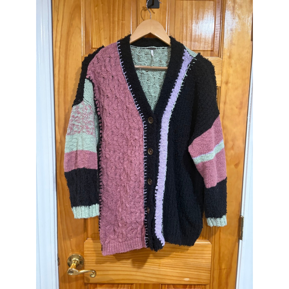 Free People Lighthouse Colorblock Chunky Knit Cardigan XS Boho